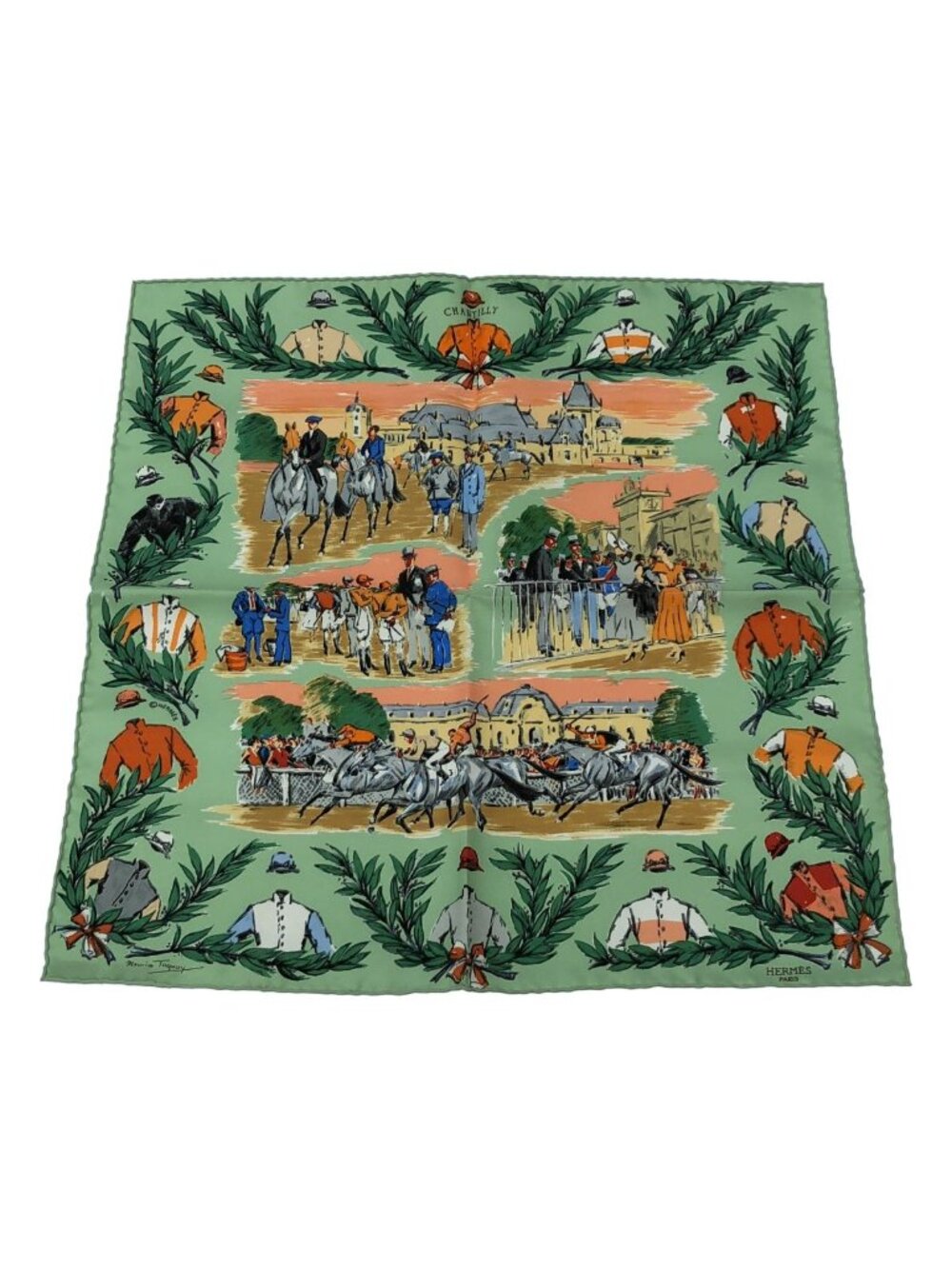 Hermes Carre 45 Chantilly Racecourse Scarf Green